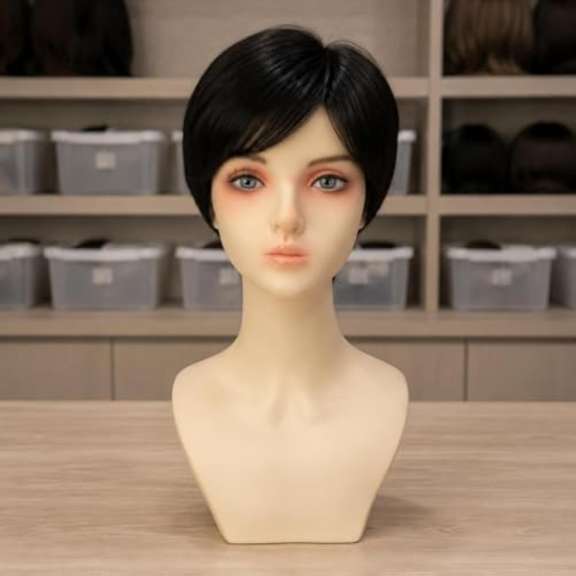 Asian Face Design Hairpiece Mannequin Head