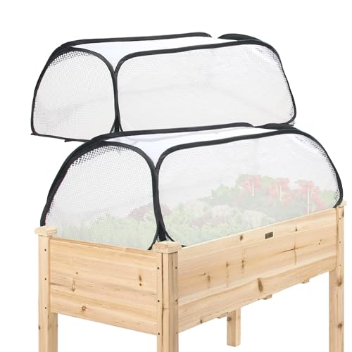2 Pack Raised Bed Garden Covers,45"x22"x16" Pop Up Greenhouse Plant Row Cover with Breathable Mesh & PE Sides, Plant Protectors for Insects, Birds & Animals, Accelerates Seedling Growth for Vegetables