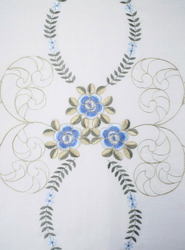 Today's Curtain Verona Reverse Embroidery Tie-Up Shade, 63", White/Blue #TOP1