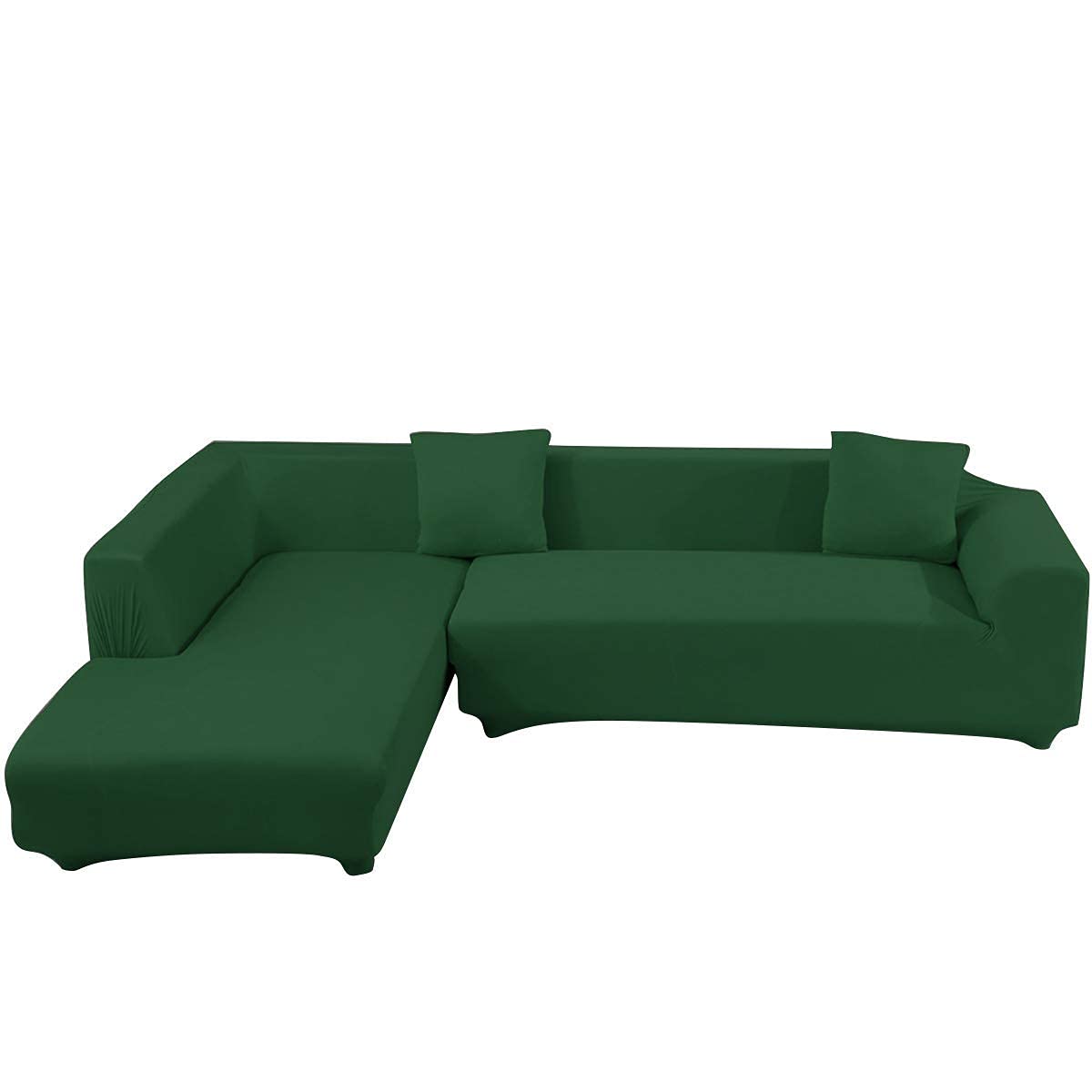 HTdirect L Shape Sofa Covers Sectional Sofa Cover 2pcs Polyester Fabric Stretch Slipcovers+2pcs Pillow Covers for L Shape Couch Black Green Color(L shape 3+3 Seats)
