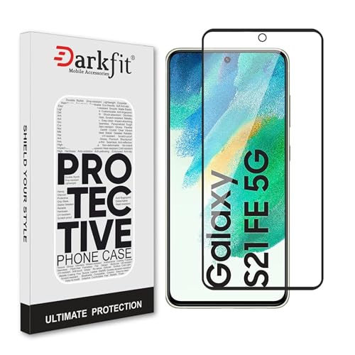 Image of DARKFIT Tempered Glass Premium Screen Protector Compatible for Samsung S21 FE | Edge to Edge Coverage with Easy Installation Kit | Scratch Resistance | HD Clear Glass (Black Border) | Pack of 1