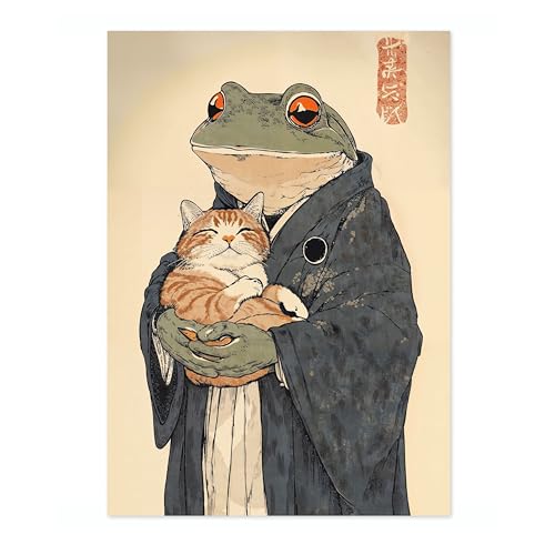 Poster Anime Grenouille et Chat, Solution Déco Murale Originale pour Murs Blancs et Vides
