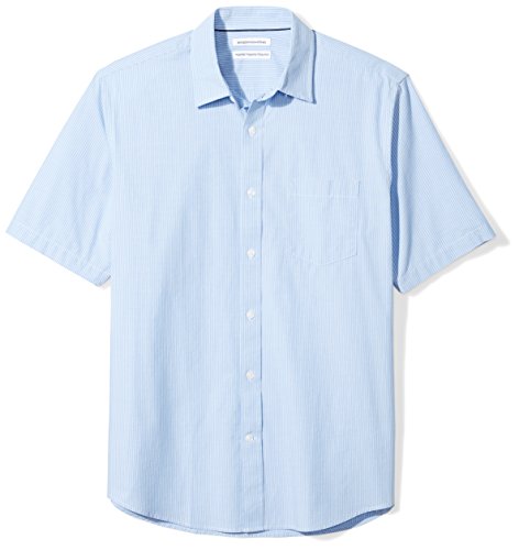 Amazon Essentials Men s Regular-Fit Short-Sleeve Shirt, Blue Stripe, Large