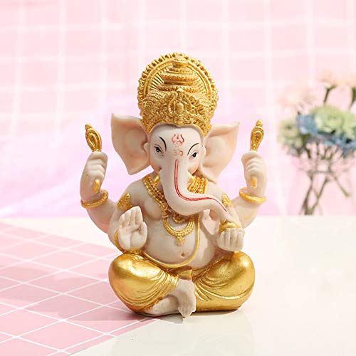 Yodooltly Ganesha Elephant God Statues- Resin India Elephant Sculpture Fengshui Lucky Wealth Hindu Buddha Figurine Ornament For Office Car Home Decor Crafts #TOP1