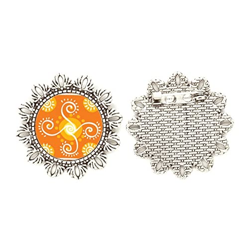 Broche de plata con tótems de México color naranja de alta joyería con acabado hecho a mano 2