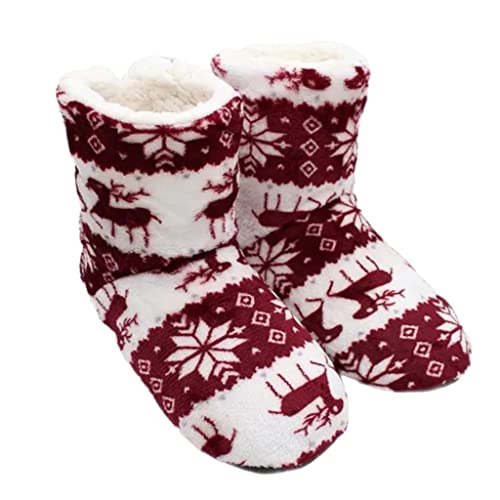 eBoutik - Chinelos de pelúcia macios para mulher, macios e quentes, botas de imitação para presente de Natal, botas de tornozelo sem cordões, Festive Natal granada
