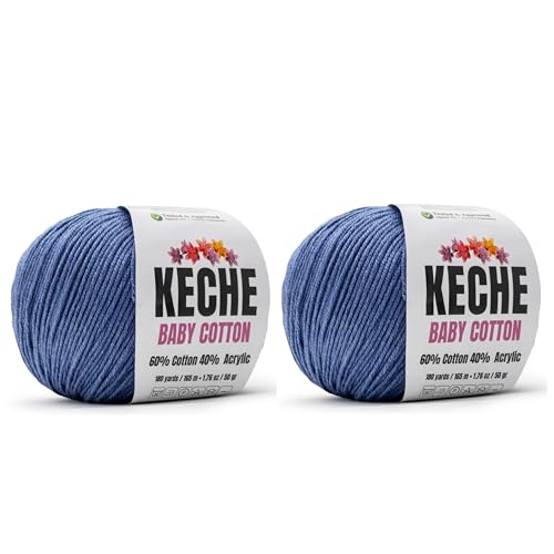 Image of Keche Baby Cotton, 60% Cotton 40% Acrylic Yarn, Soft Cotton Yarn for Crochet and Knitting, Amigurumi Yarn 4 Skeins /Balls [1.76 Oz (50g) / 180 Yrds (165m)] x 2 Denim Blue