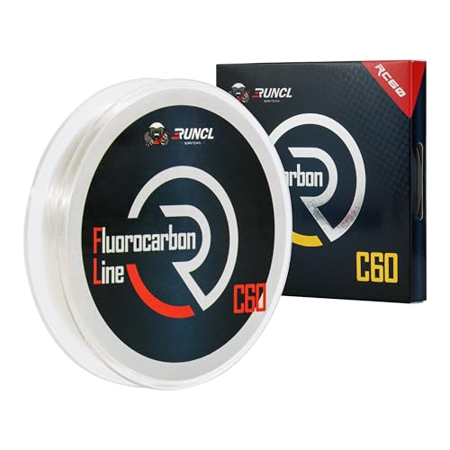 RUNCL 100% Pure Fluorocarbon Fishing Line, RC60 Fluorocarbon Leader, 4-50LB, 50-150yds, Virtually Invisible with Sensitivity, High Strength, Abrasion-Resistant, Fast-Sinking(50Yds, 40LB(18.14kg))