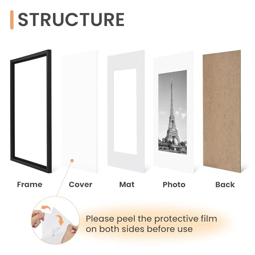 Image of upsimples 20x28 Picture Frame Set of 5, Display Poster 16x24 with Mat or 50.8x71.1 cm Without, Wall Hanging 1000 Pieces Puzzles Frames, Black
