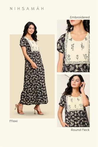 Image of NIHSAMAH Cotton Nighty for Women - Printed Stylish Night Gown, Comfortable Sleepwear Long Nightwear, Maxi