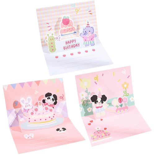 XUZOO 3枚セット かわいい 誕生日カード 立体 お祝いカード 3Dバースデーカード 誕生日カード キャラクター アニメ 漫画 グリーティングカード おしゃれ 人気 メッセージカード ポップアップカード 可愛い 子供 こども誕生日カード