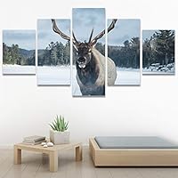 SIGNWIN 5 Panel Canvas Wall Art Animals Deer Modern Artwork for Home Decorations Ready to Hang - 60