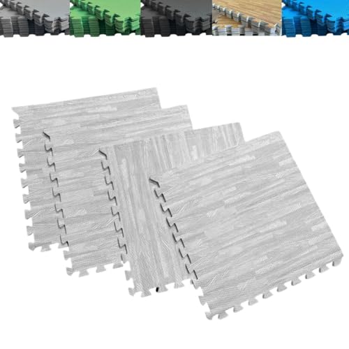 Pack Suelo Tatami – Esterilla Gimnasio Puzzle | Protege, Acolcha, Aísla y Decora | para Casa, Fitness o Piscina | Goma Eva Suave y Antideslizante | Libre de BPA | 4 Gris parquet