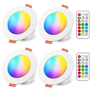 Spots LED Encastré 8W (équivalent 60W) Couleur RGB Changement Variation Coloré RGBW IP44 Blanc Chaud 2700K Rond Dimmable Encastrables par Télécommande (lot de 4)