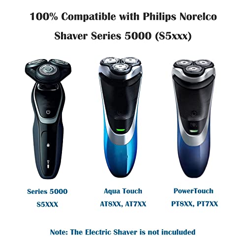 Sh50/52 Replacement Heads For Philips Norelco Series 5000 Electric Shaver, Replacement Blades Head Fit For Phillips Series 5000 (S5Xxx), Aquatouch (S5Xxx), Powertouch (Pt8Xx, Pt7Xx), 3-Pack With Brush #TOP2