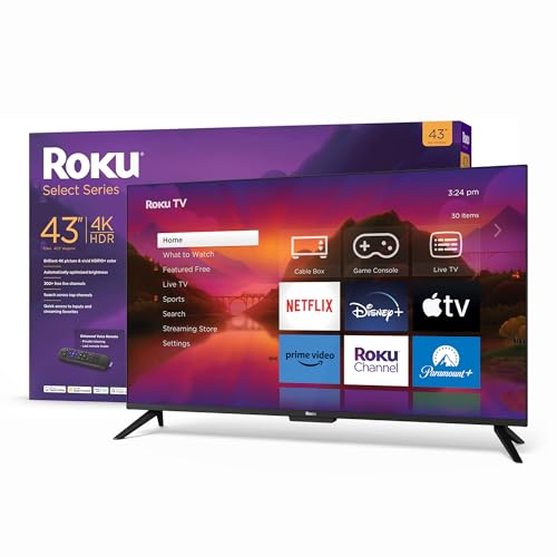 Roku 43' Select Series 4K HDR Smart RokuTV with Enhanced Voice Remote, Brilliant 4K Picture, Automatic Brightness, and Seamless Streaming