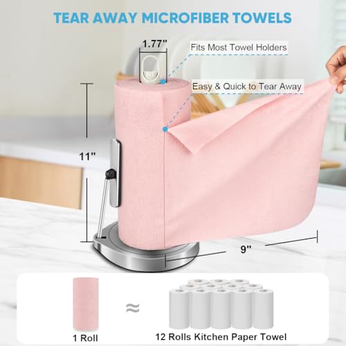 Image of AIDEA Microfiber Cleaning Cloth Roll-55 Sheets, Pink Towels, 11x9 inch