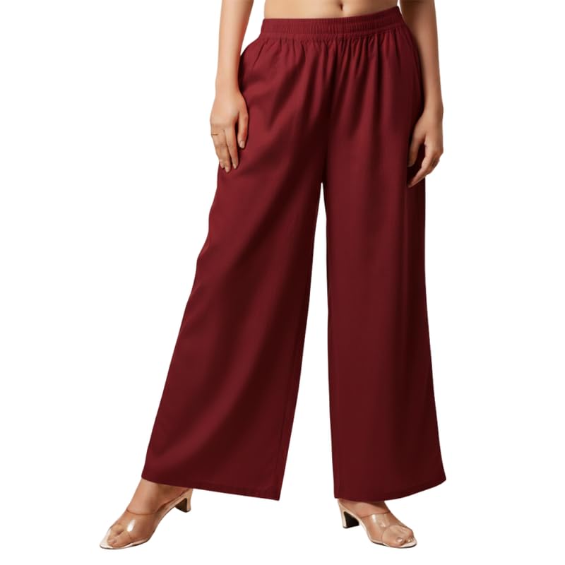 Soft Viscose Rayon Palazzo for Women Breathable Stylish Wide Leg Relaxed Fit Palazzo Pants for Women Kurti Set
