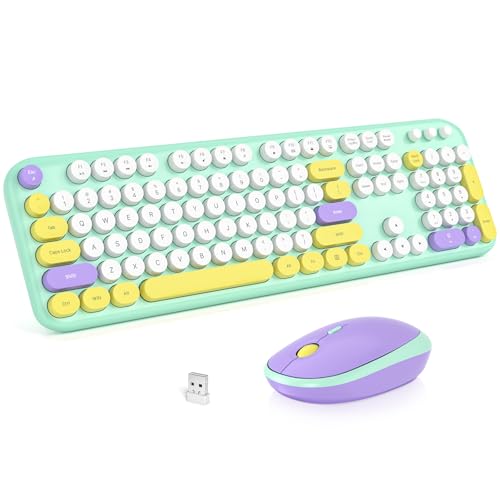Image of KNOWSQT Wireless Keyboard and Mouse Combo - Lovely Tiffany Blue 2.4G Full-Sized Colorful Keyboards, Round Keycap USB Dongle Plug Play Cute Keyboards for Windows, Laptop, PC, Desktop, Mac