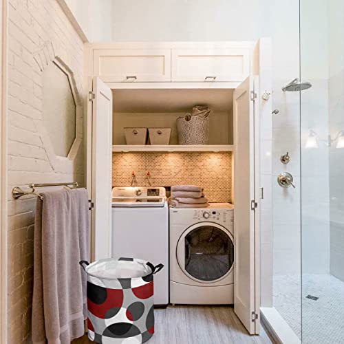 Red Black Grey Large Laundry Basket, Waterproof Laundry Hamper For Baby Clothes, Modern Geometric Abstract Art Aesthetics Foldable Laundry Baskets With Handles, 16.5''X17'' #TOP2
