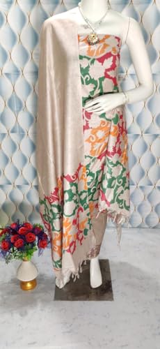 Image of Katan Slub Silk Unstitched Salwar Suit Dress Material for Women & Girls with Dupatta | Madhubani Screen Print | Top-2.5M, Bottom-2.5M, Dupatta-2.4M | Ethnic Wear | Code 243