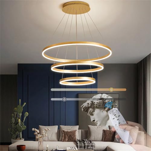 Lampe suspension moderne dorée en acrylique haut de gamme à intensité variable par télécommande