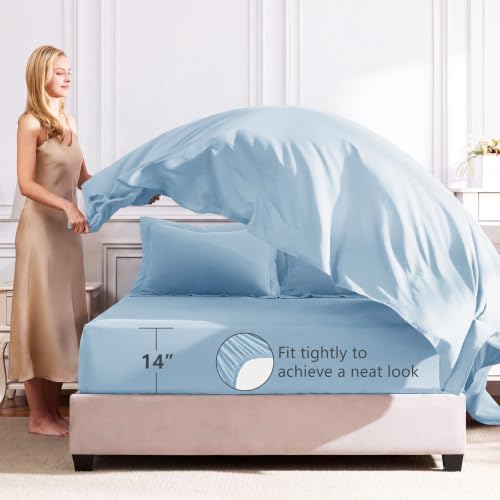 Image of CozyLux King Size Comforter Set Baby Blue - 7 Pieces Bed in a Bag King, Luxury Soft Bed Set for All Seasons, Bedding Set with Down Alternative Comforter, Sheets, Pillowcases & Shams