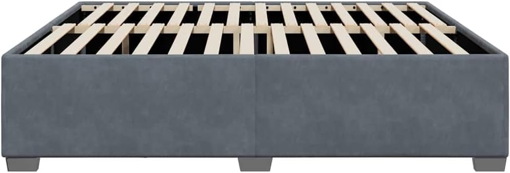 California King Velvet Bed Frame Dark Grey with Sturdy Slatted Platform Foundation, Durable Pine Wood Construction, Easy Assembly, Nonslip Matte Finish