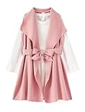 PATPAT Little Girl Fall Outfit – Cotton Ribbed Dress with Pastel Cardigan – Girls Fashion for School Days, Pink White, 6–7 Years