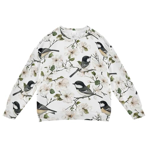 JUNZAN Aesthetic Black-capped Chickadee Birds White Little Kids Sweatshirts Hoodies Long Sleeve Kids Hoodies Boys Sports 4T