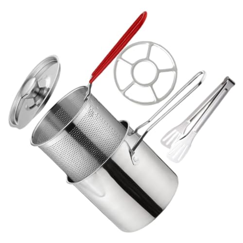 FUNNETOYU Olla para Freír Profunda de Acero Inoxidable con Cesta y Tapa Kit de Freidora Mini para Patatas Pollo y Verduras Mango Seguro Fácil Limpieza y Distribución Uniforme del Calor