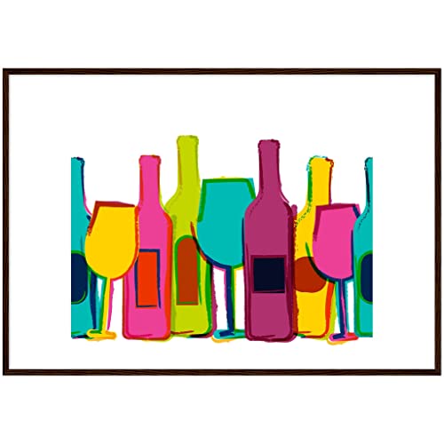 Ligne de vin colorée impression d'art cadre bois foncé 70x100
