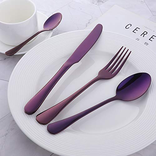 Buyer Star Besteck 4pcs Lila Edelstahl-Besteck Geschirr Messer Gabel Löffel Teelöffel