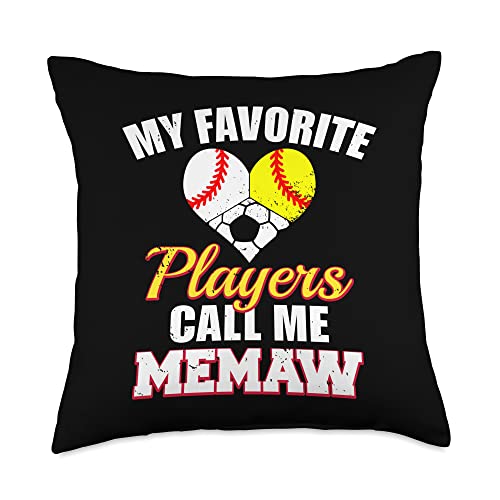 My Favorite Players Baseball Softball Soccer Memaw Throw Pillow