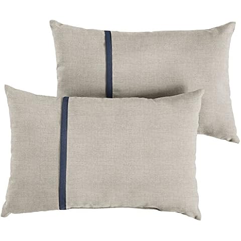 Sorra Home Sunbrella Solid Pillow Set, 2 Count (Pack of 1), Silver Grey & Indigo Navy Blue Cover