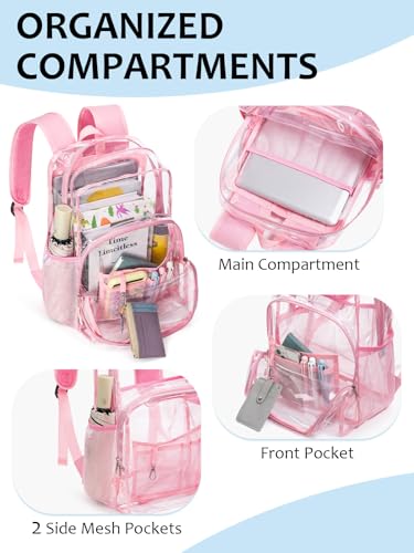 Image of Clear Backpack for School, Heavy Duty Transparent Bookbag | Reinforced Biuld, 0.5mm Thick PVC, Padded Straps, 6 Pockets, Fits Boys /Girls /Adults, for College Work Travel