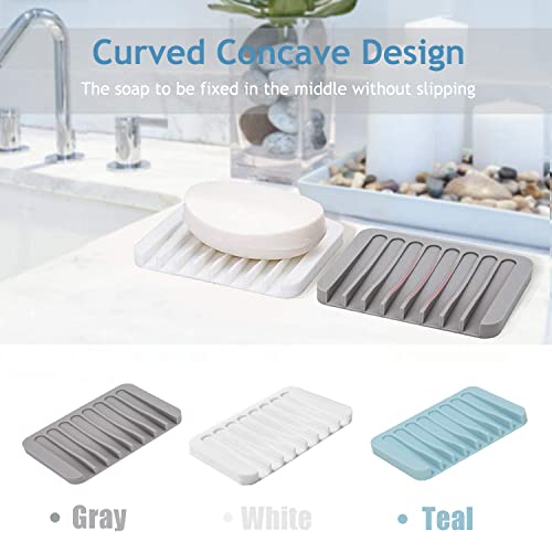 image for MODENGKONGJIAN Self Draining Soap Dishes, 3 Pcs Silicone Soap Saver, W