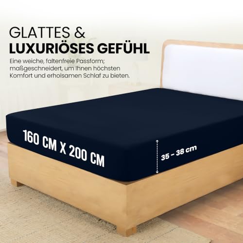 Utopia Bedding - Spannbettlaken 160x200cm - Marine Blau – Ansicht 2