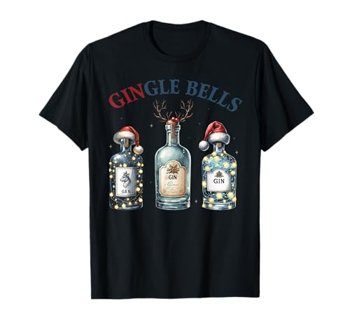 Weihnachten Gin Flaschen Mit Weihnachtsmütze Lustiges Gin T-Shirt