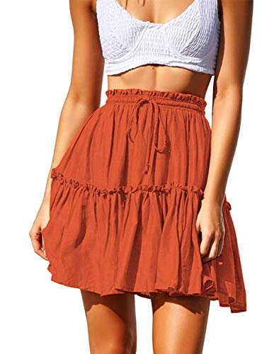 Mini saia plissada de bolinhas com babados e cordão da ChainJoy, A1 Orange, XX-Large