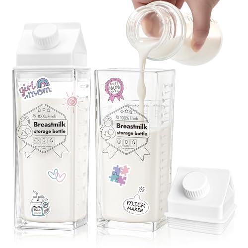 Image of [Glass] Breastmilk Pitcher, Baby-Safe Milk Storage Bottles for Breastfeeding & Pumping, Reusable Milk Juice Beverages Container for Fridge, No Leak, BPA Free, 17 oz (2 Packs)