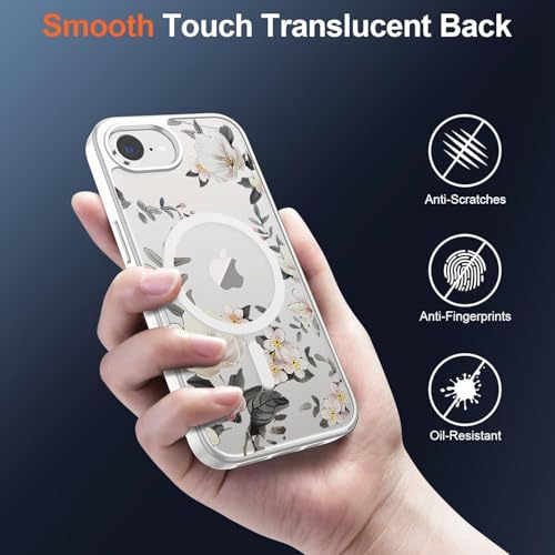 Image of VONZEE Compatible with iPhone 17e / iPhone 16e /SE4 Case, Luxury Retro Flowers Floral Clear for Magnetic Wireless Charging Case PC+TPU Cute Glossy Shiny Cover for Girls Women, White
