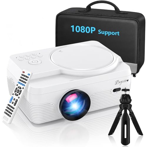 Neuer Beamer Full HD Bluetooth Projector Built-in DVD Player, Tragbare Mini DVD Beamer 350 Zoll Heimkino, 4K-Unterstützung, 28000LM 1080P, Kompatibel mit iOS/Android/TV-Stick/PS4/HDMI (201)