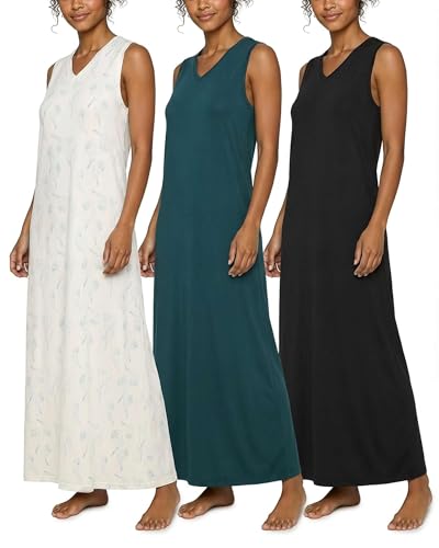 Image of Real Essentials 3 Pack: Women's Soft Tank Nightgown Sleeveless Nightshirt Sleep Dress (Available In Plus Size)