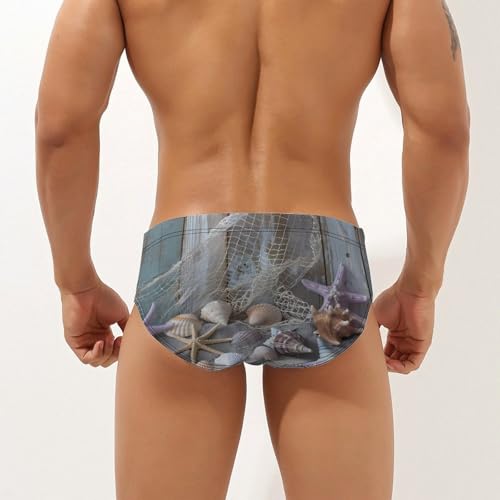 Starfish Shell on Teal Board Novelty Men's Brief Swimwear Pants Swimming Trunks Beach Shorts Underwear2