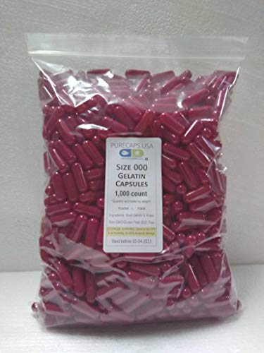PureCapsUSA- Empty Gelatin Capsules Size 000 (1,000 Joined Capsules, Red)