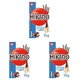 Mikado LU, Palitos de Galleta Crujientes, Cubiertos de Chocolate con Leche, 75 g (Paquete de 3)