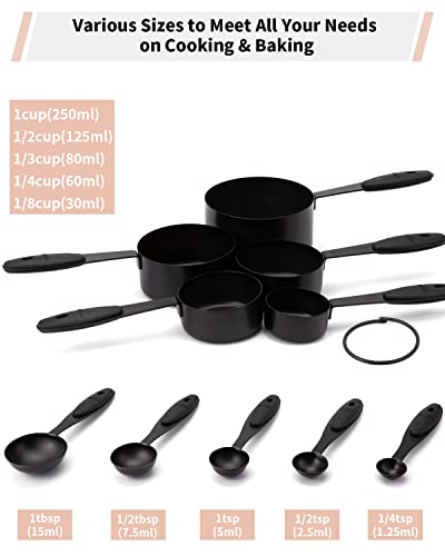 Joyhill Measuring Cups And Spoons Set Of 10 Piece, Stainless Steel Measuring Cups With Soft Touch Silicone Handles, Nesting Metal Measuring Cups For Dry & Liquid Ingredients, Cooking & Baking (Black) #TOP1