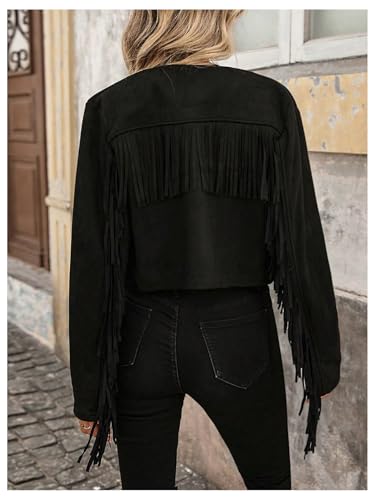 Floerns Women's Western Faux Suede Open Front Jacket Fringe Beaded Long Sleeve Crop Coat3