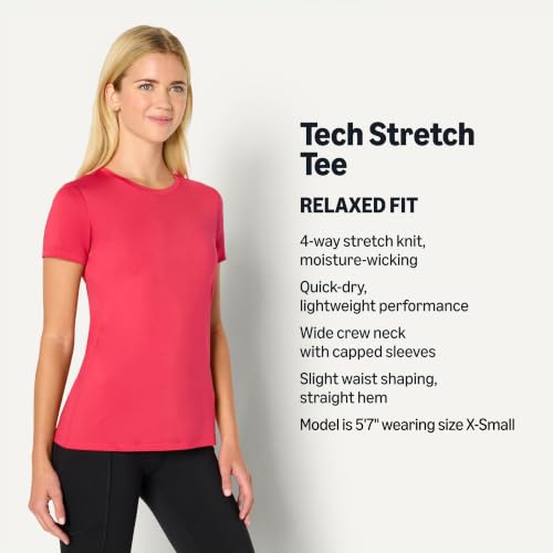 Image of Amazon Essentials Women's Active Quick Dry Tech Stretch Short-Sleeve V-Neck T-Shirt, Moisture-Wicking, Pack of 2